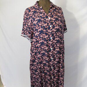 National collared blue dress with pink floral pattern  PXL